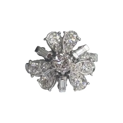 Bague fleur vintage - Bague en or blanc 18 carats et platine, diamants sold by 58 Facettes