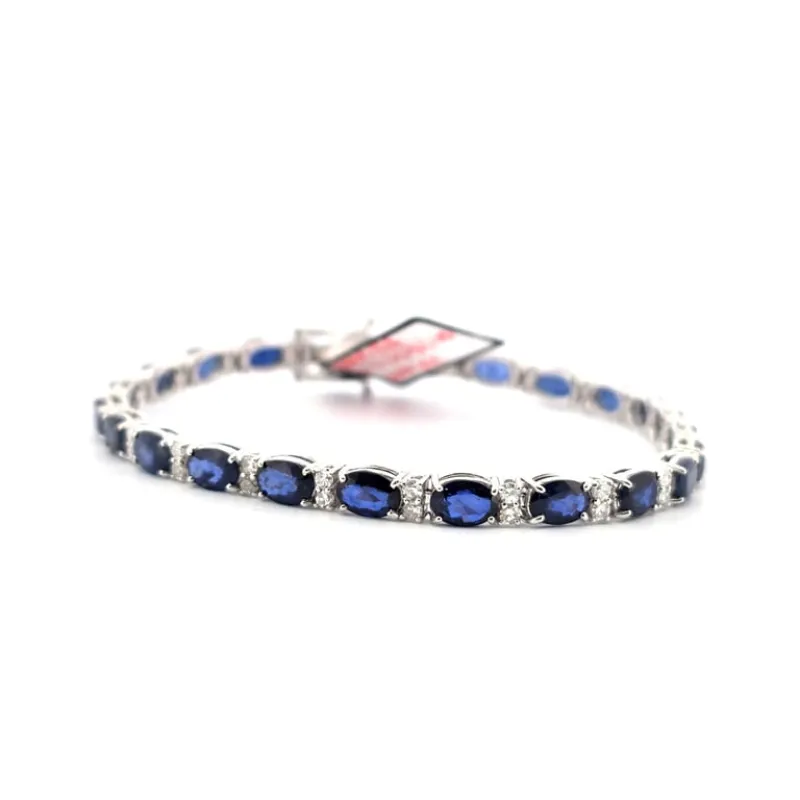 Bracelet tennis en or blanc avec saphirs et diamants sold by 58 Facettes
