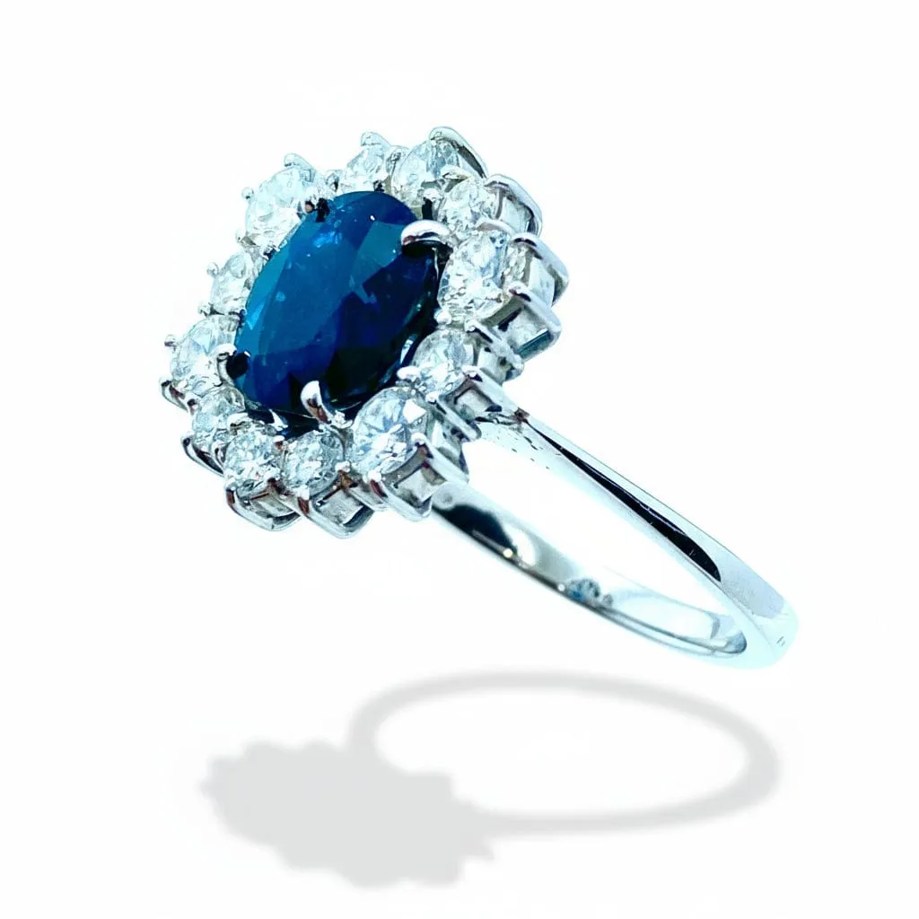 Bague marguerite hexagonale - Or blanc 18K, saphir et diamants sold by 58 Facettes product image thumbnail 5