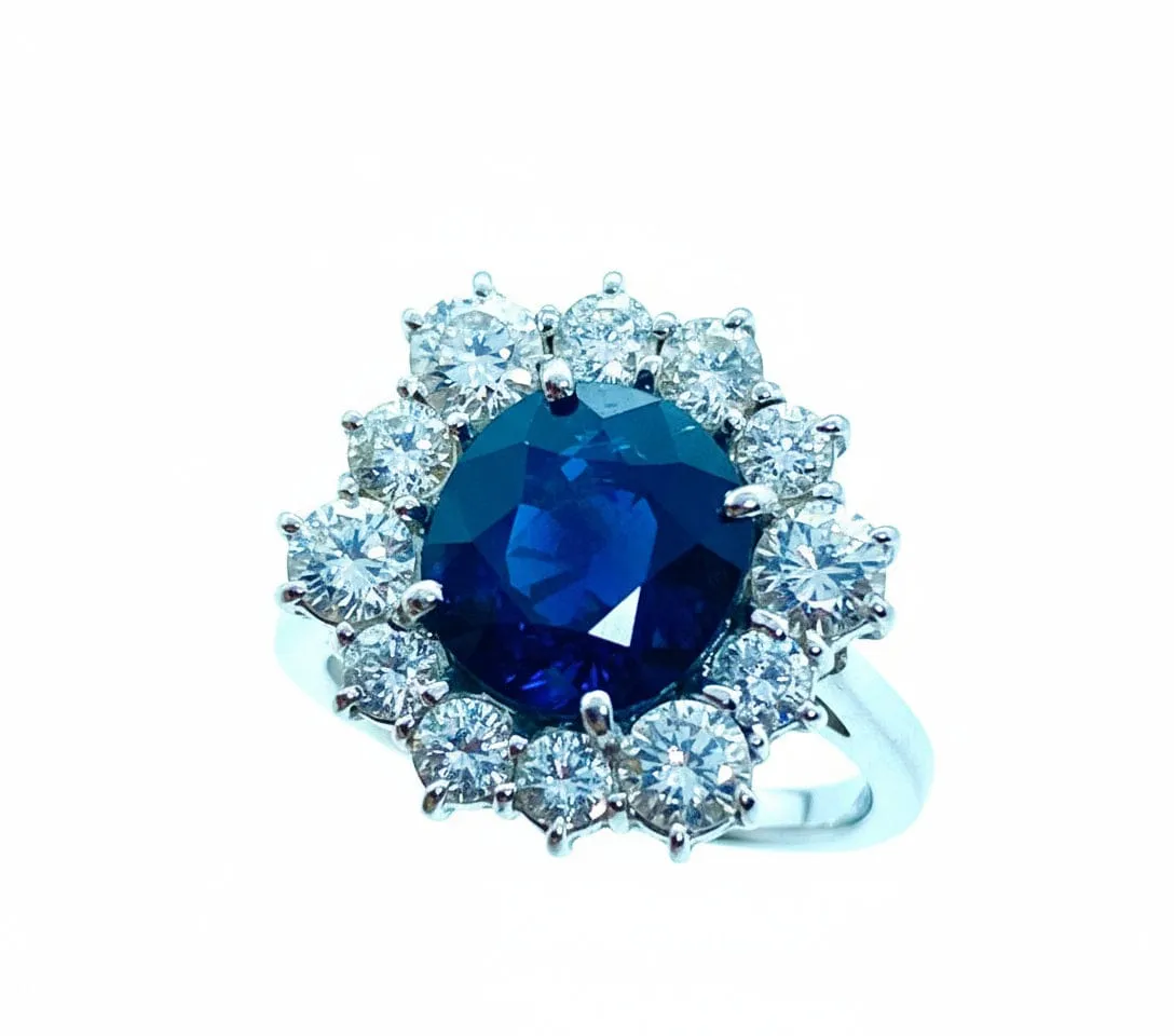 Bague marguerite hexagonale - Or blanc 18K, saphir et diamants sold by 58 Facettes product image thumbnail 3