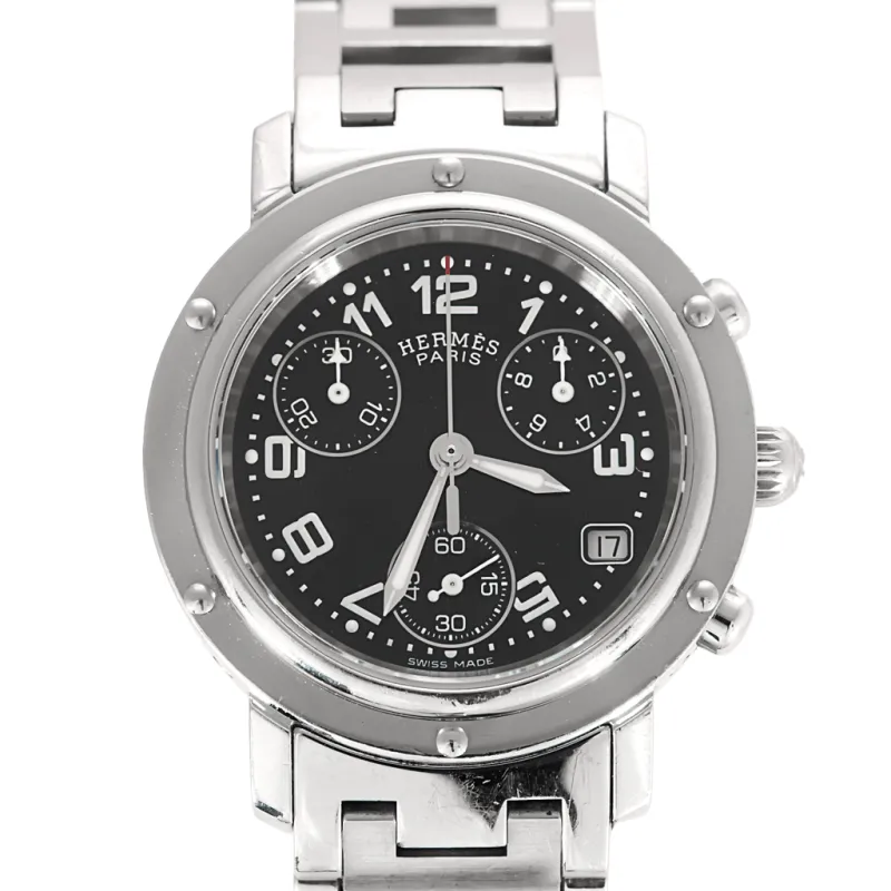Hermès - Clipper Chrono - Montre en acier à boitier rond et à mouvement quartz made by 58 Facettes