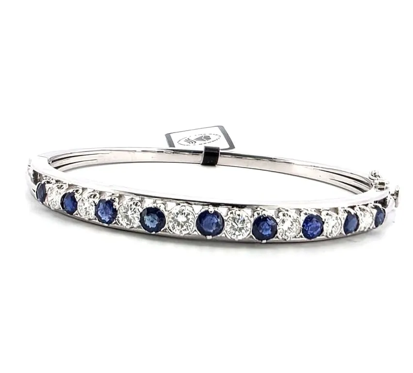 Bracelet jonc en or blanc 18 ct avec saphirs et diamants sold by 58 Facettes product image thumbnail 2