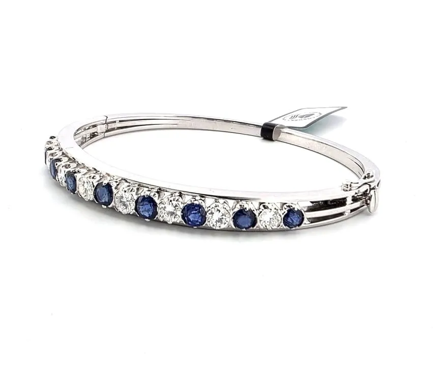 Bracelet jonc en or blanc 18 ct avec saphirs et diamants sold by 58 Facettes product image thumbnail 3