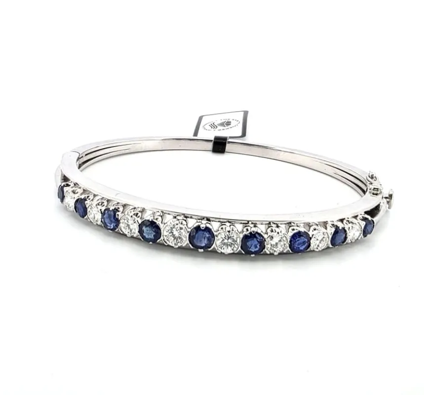 Bracelet jonc en or blanc 18 ct avec saphirs et diamants sold by 58 Facettes
