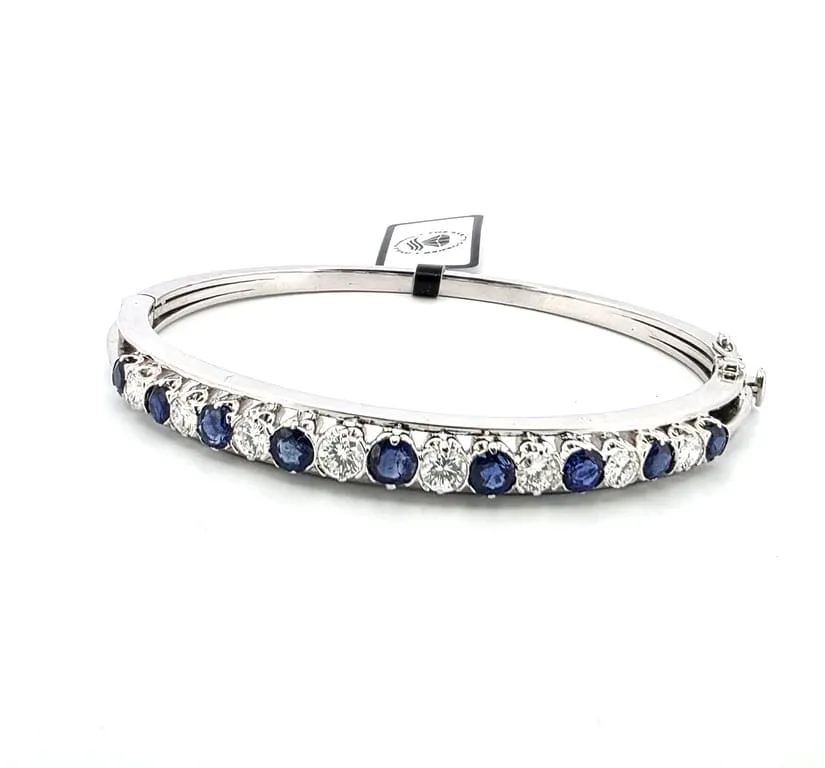 Bracelet jonc en or blanc 18 ct avec saphirs et diamants sold by 58 Facettes