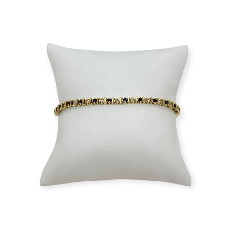 Bracelet ligne en or jaune 14K serti de saphirs et diamants sold by 58 Facettes