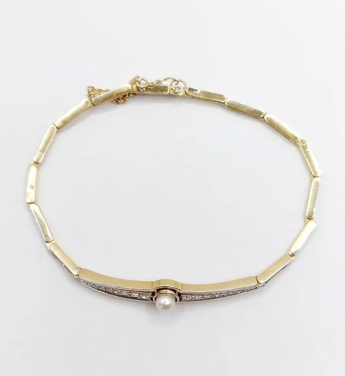Bracelet Art déco en or 18k et platine avec perle et diamants sold by 58 Facettes product image thumbnail 5