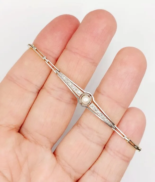 Bracelet Art déco en or 18k et platine avec perle et diamants sold by 58 Facettes product image thumbnail 2