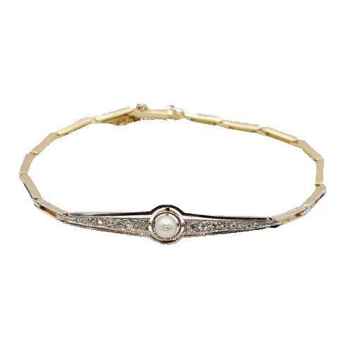Bracelet Art déco en or 18k et platine avec perle et diamants sold by 58 Facettes