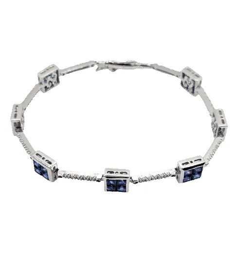 Bracelet vintage style Art déco en or blanc 18k, saphirs synthétiques et diamants sold by 58 Facettes