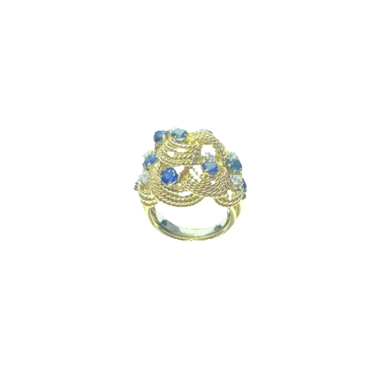 Bague vintage en or jaune 18 carats avec saphirs et diamants made by 58 Facettes