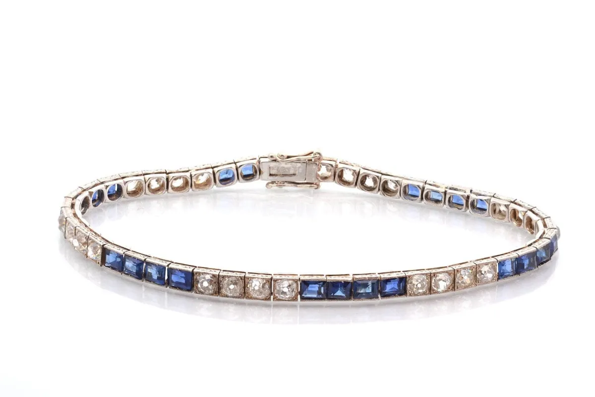 Bracelet Art déco 1920 en platine, saphirs et diamants made by 58 Facettes