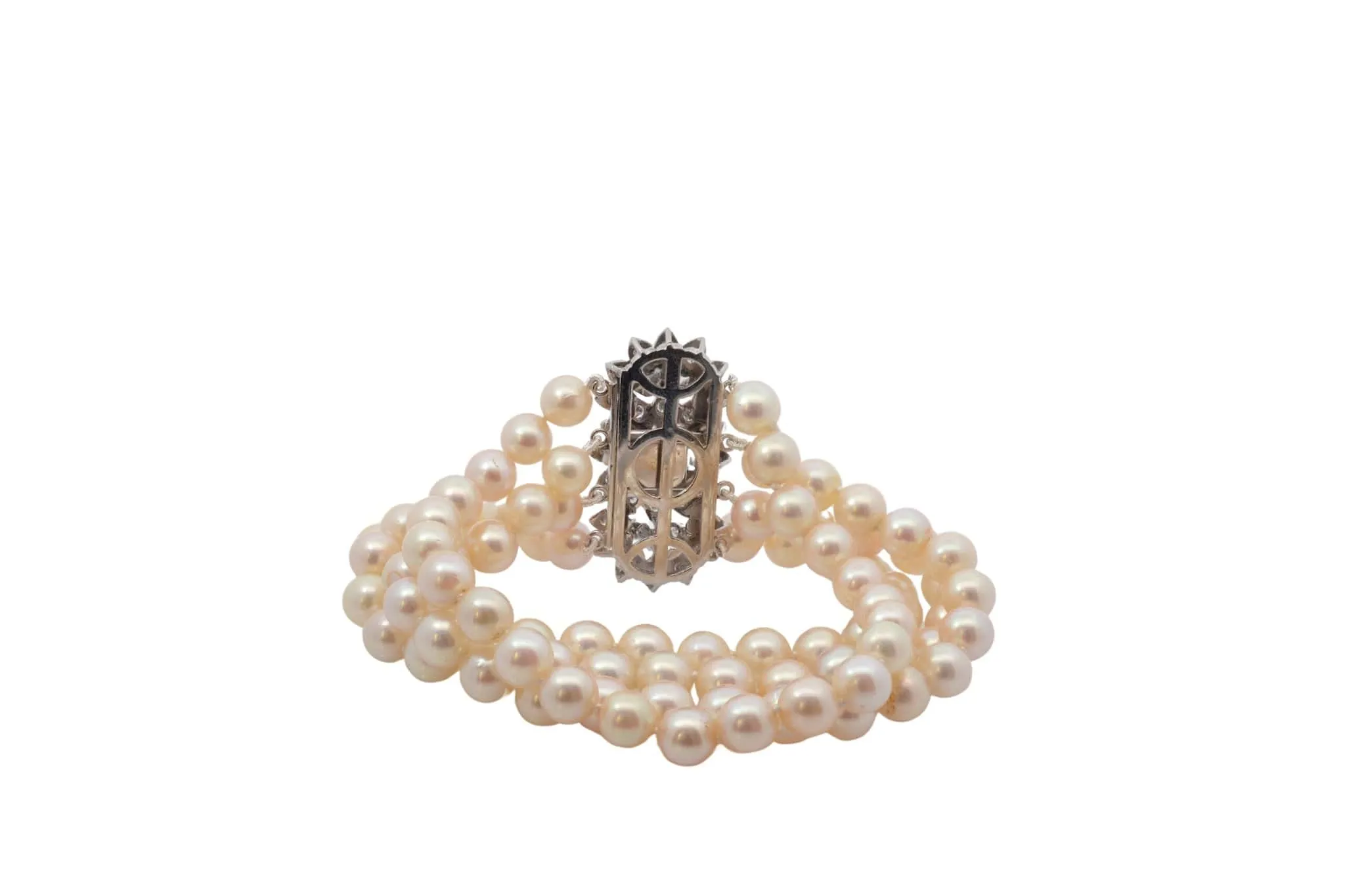 Bracelet de perles de culture avec fermoir en diamants en or jaune 18 k sold by 58 Facettes product image thumbnail 2