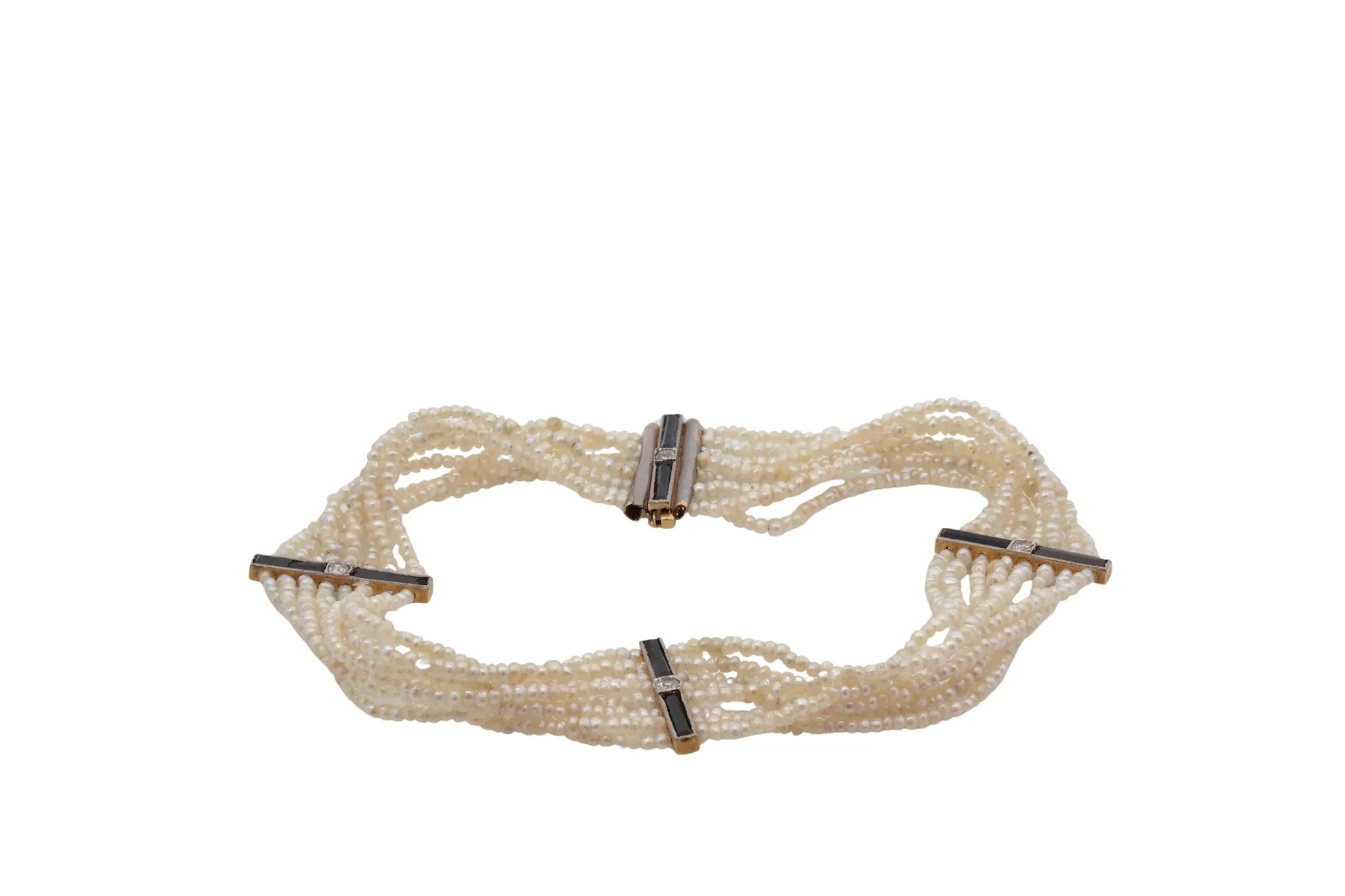 Bracelet ancien en or 18k avec perles fines, onyx et diamants sold by 58 Facettes product image thumbnail 4