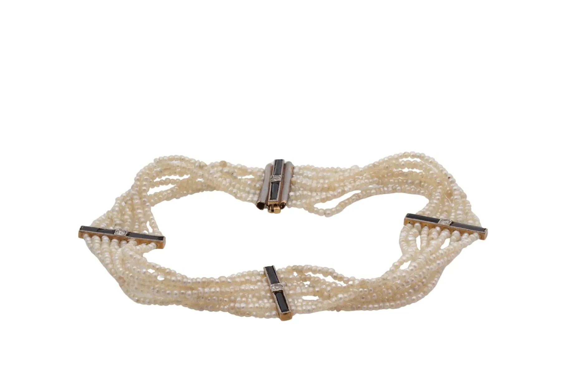 Bracelet ancien en or 18k avec perles fines, onyx et diamants sold by 58 Facettes