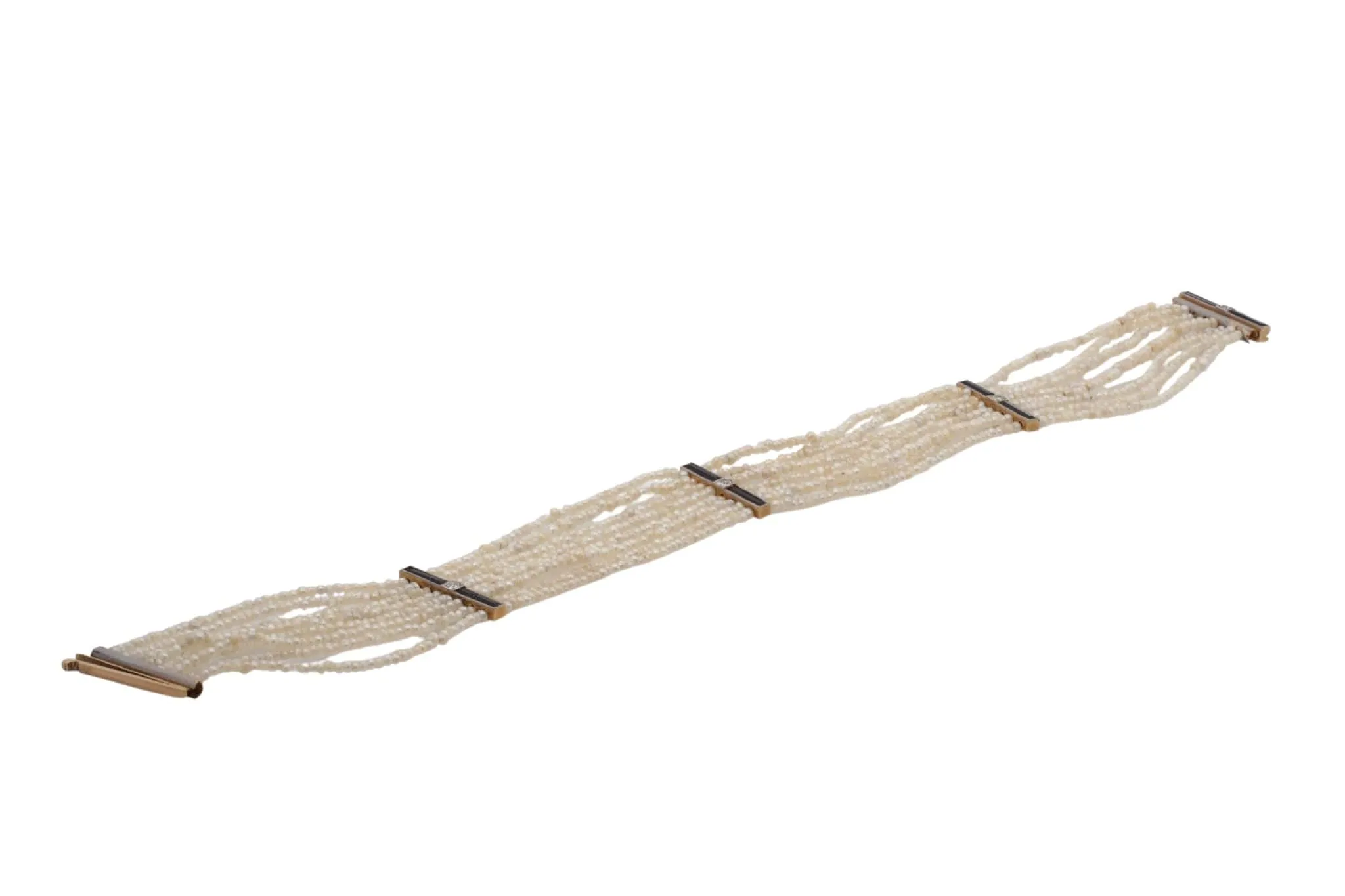 Bracelet ancien en or 18k avec perles fines, onyx et diamants sold by 58 Facettes product image thumbnail 2