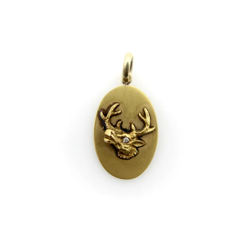 Pendentif médaillon victorien tête d’élan en or 10K et diamant made by 58 Facettes