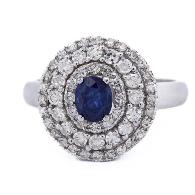 Bague - Or blanc 18 ct avec saphir et diamants made by 58 Facettes