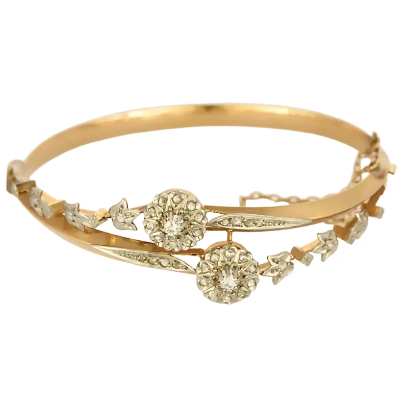 Bracelet jonc ouvrant en or rose, or blanc et diamants made by 58 Facettes