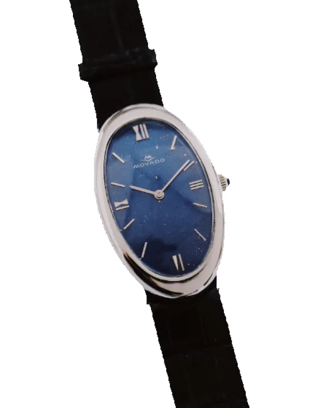 Movado pour Bulgari Baignoire Allongée - Montre en or blanc 18K, cadran lapis-lazuli peint made by 58 Facettes