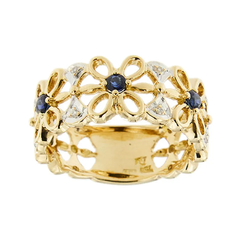 Bague bandeau - or jaune 18 ct, saphirs et diamants made by 58 Facettes