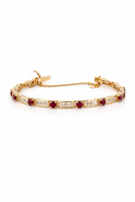 Bracelet jonc en or jaune 18 carats avec diamants et rubis made by 58 Facettes