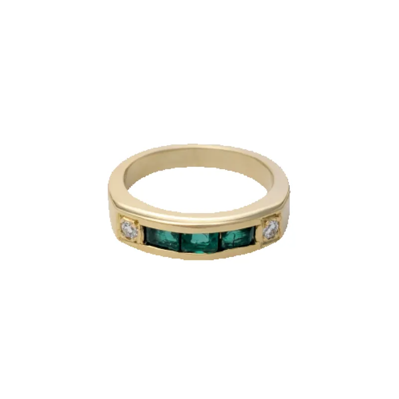 Bague bandeau en or jaune 18 carats, émeraudes et diamants made by 58 Facettes