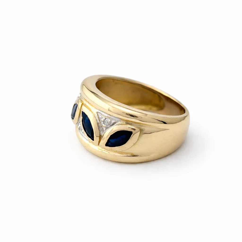 Bague bandeau en or jaune 18 carats saphirs marquise et diamants sold by 58 Facettes product image thumbnail 4