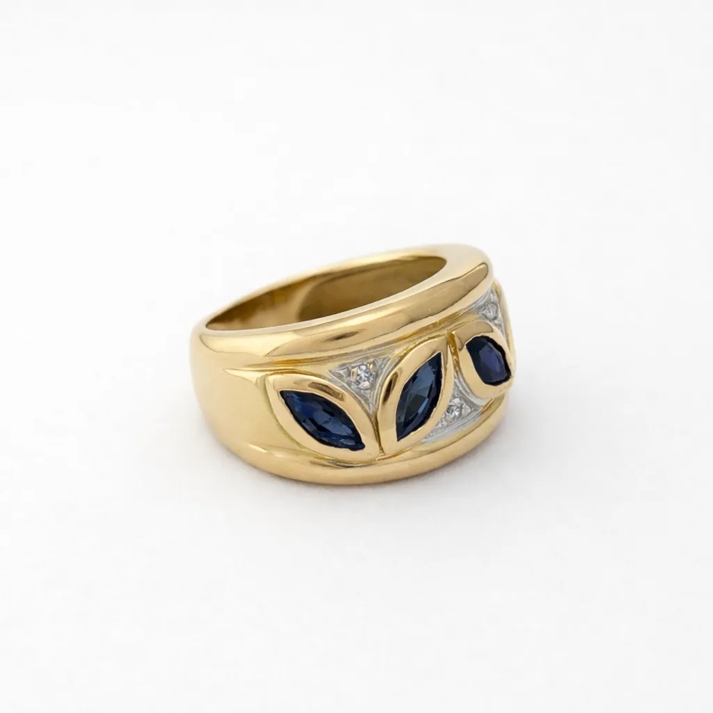 Bague bandeau en or jaune 18 carats saphirs marquise et diamants sold by 58 Facettes product image thumbnail 5