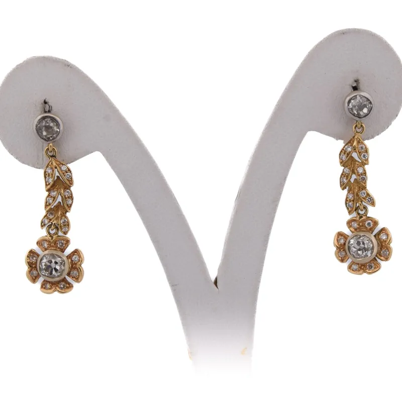 Boucles d’oreilles pendantes vintage en or jaune 18 ct et diamants made by 58 Facettes