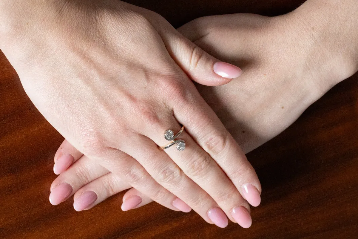 Toi et Moi - Bague en or jaune 18 carats et platine, diamants 0,85 ct sold by 58 Facettes product image thumbnail 2