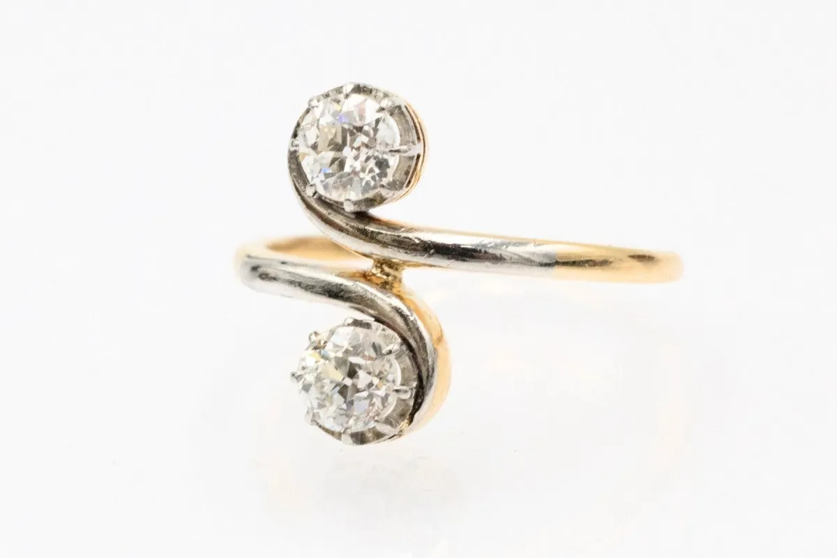 Toi et Moi - Bague en or jaune 18 carats et platine, diamants 0,85 ct sold by 58 Facettes product image thumbnail 3