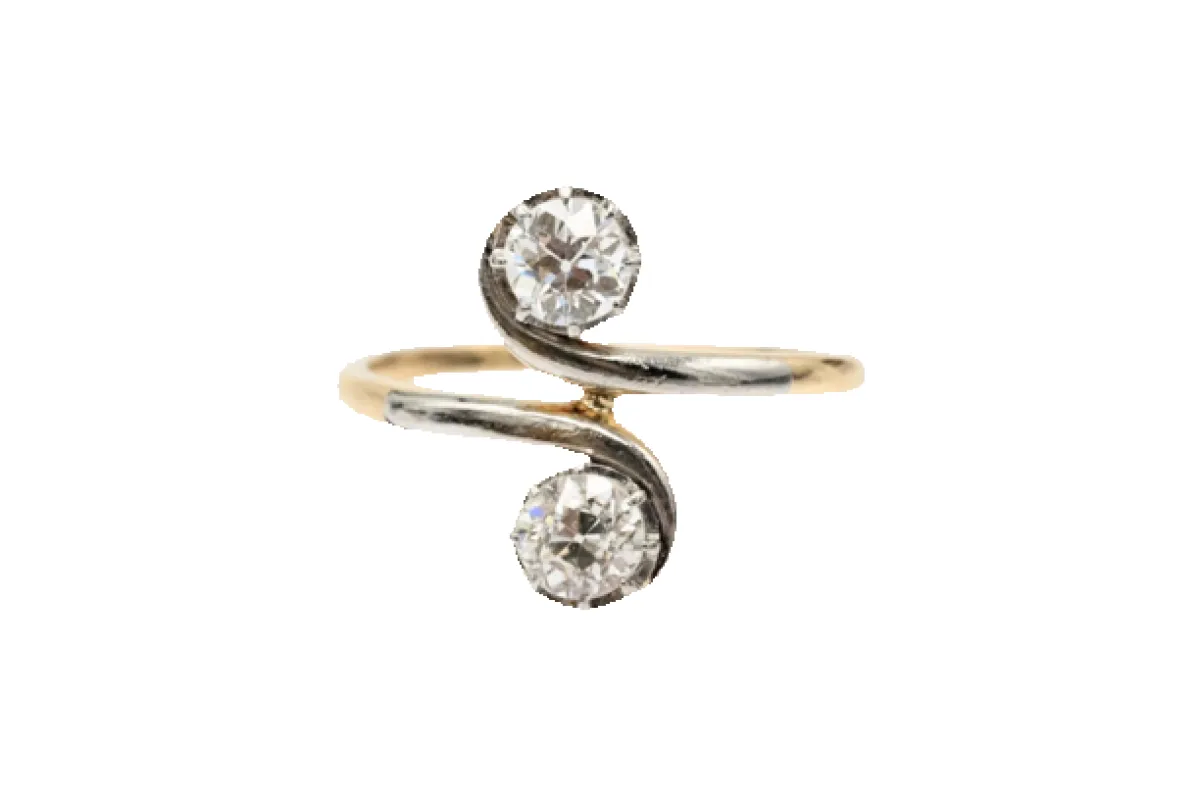 Toi et Moi - Bague en or jaune 18 carats et platine, diamants 0,85 ct made by 58 Facettes