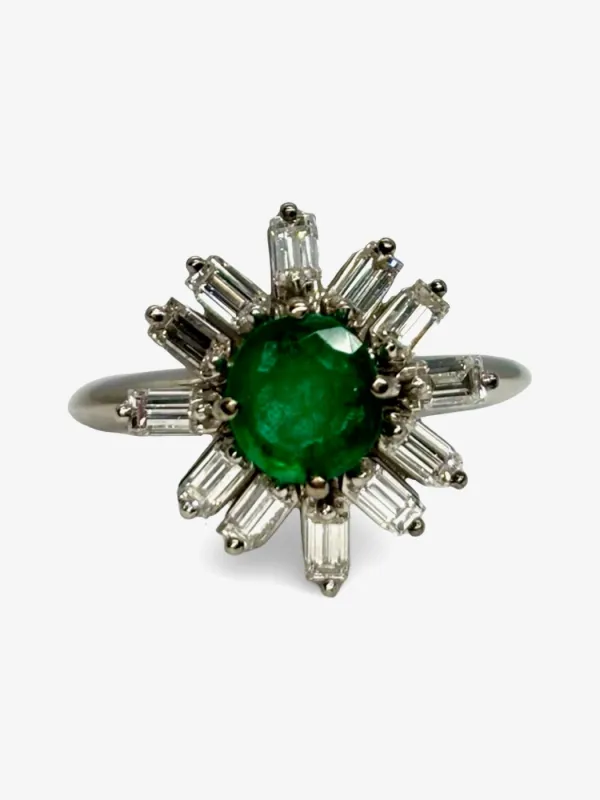 Bague en or blanc 18K avec émeraude 1 ct et diamants 0,60 ct made by 58 Facettes