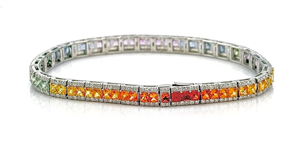 Bracelet en platine 900/1000, saphirs multicolores et diamants naturels sold by 58 Facettes
