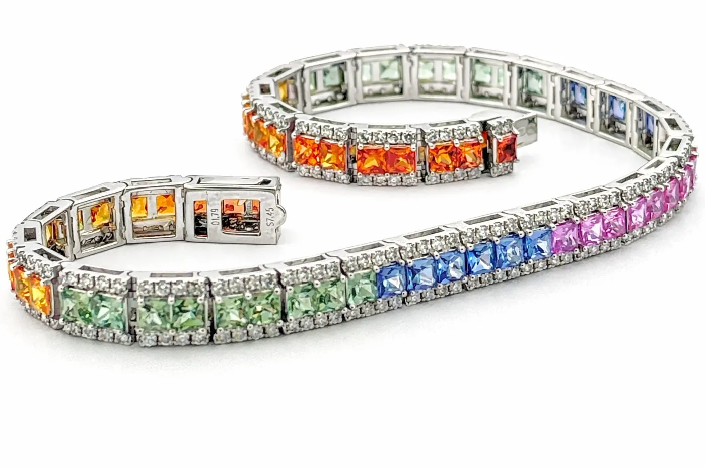 Bracelet en platine 900/1000, saphirs multicolores et diamants naturels sold by 58 Facettes product image thumbnail 5