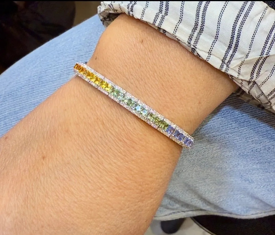 Bracelet en platine 900/1000, saphirs multicolores et diamants naturels sold by 58 Facettes product image thumbnail 2