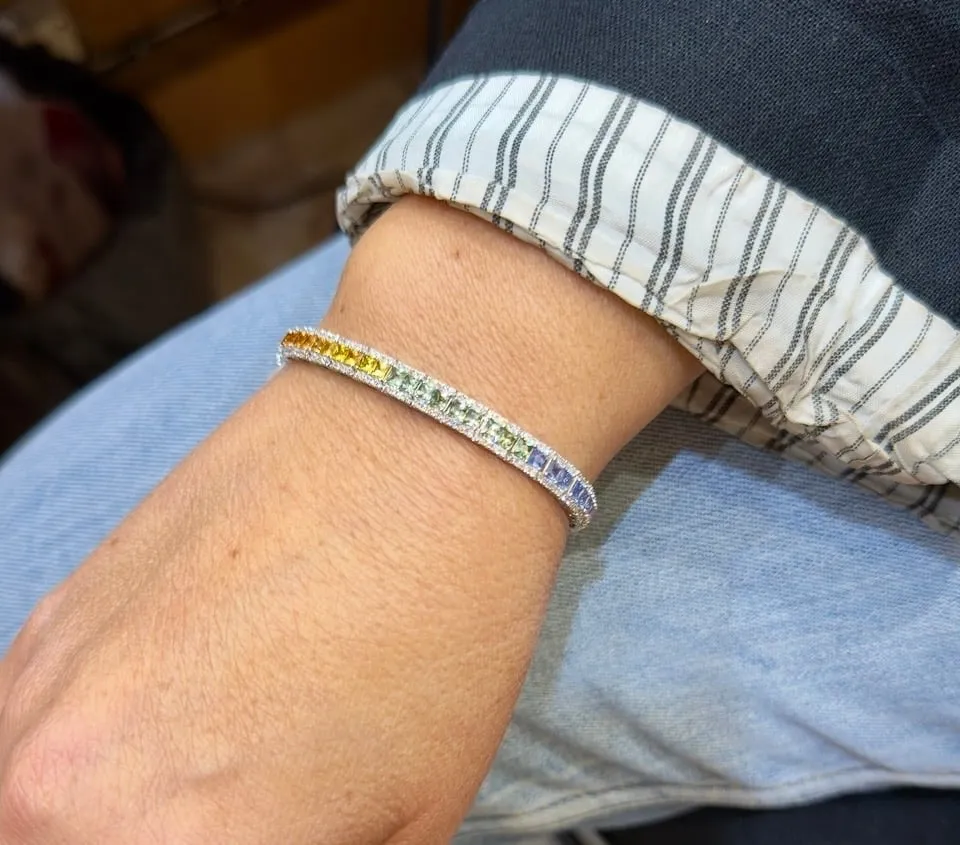 Bracelet en platine 900/1000, saphirs multicolores et diamants naturels sold by 58 Facettes product image thumbnail 3