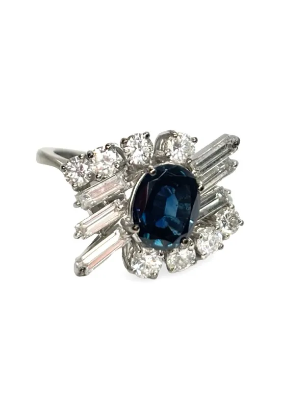 Bague en or blanc 18K avec saphir 1,5 ct et diamants 1 ct made by 58 Facettes