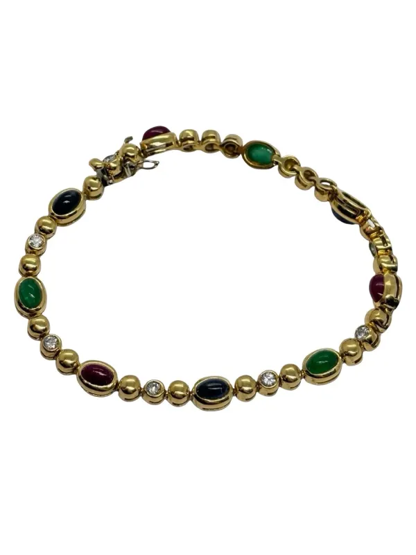 Bracelet en or jaune 18K avec diamants, émeraudes, rubis et saphirs made by 58 Facettes