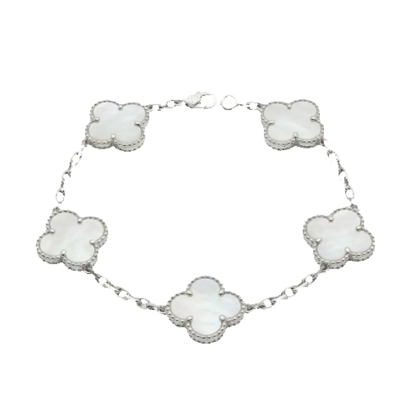 Van Cleef & Arpels Alhambra - Bracelet 5 motifs en or blanc 18k et nacre made by 58 Facettes