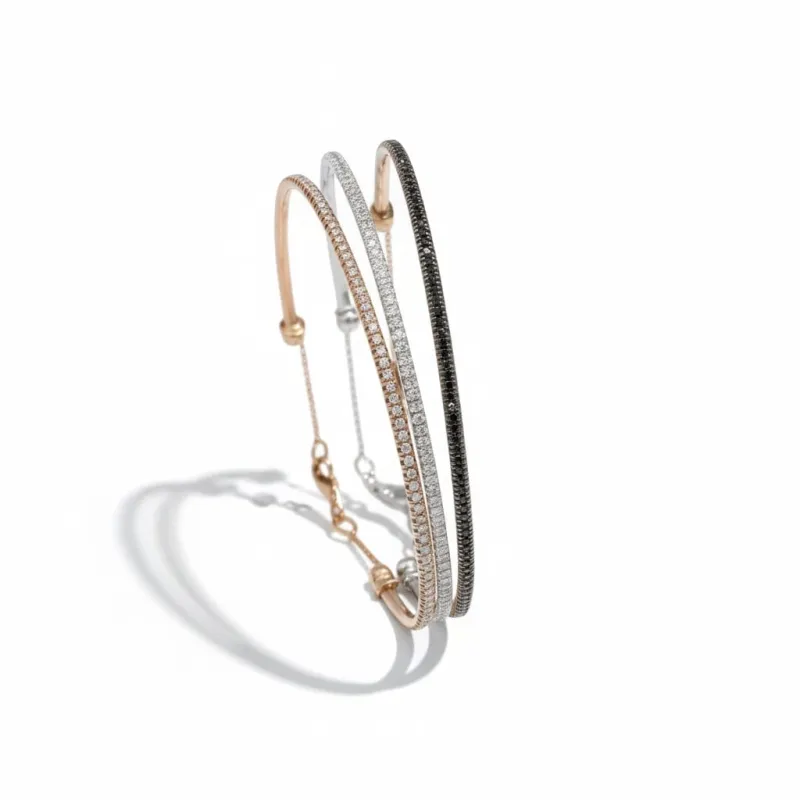 Trilogie de bracelets jonc ouverts en or rose et blanc 18 carats, diamants made by 58 Facettes