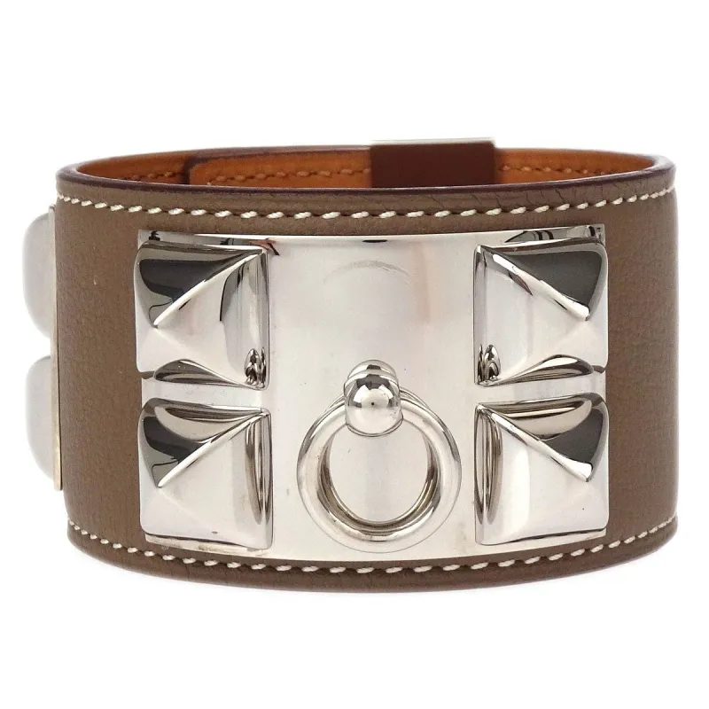 Hermès Collier de Chien - Bracelet en cuir gris made by 58 Facettes