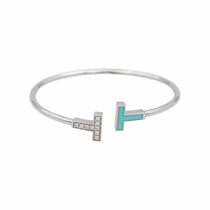Tiffany & Co Bracelet  Tiffany T  Or blanc Diamant, Turquoise made by 58 Facettes