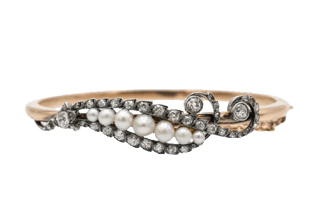 Bracelet Art nouveau en or jaune 585 avec diamants et perles sold by 58 Facettes