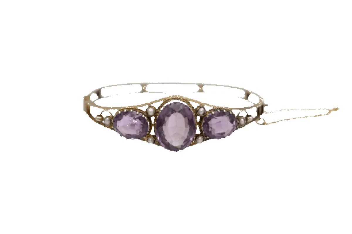 Bracelet ancien rigide en or avec améthystes et perles naturelles made by 58 Facettes