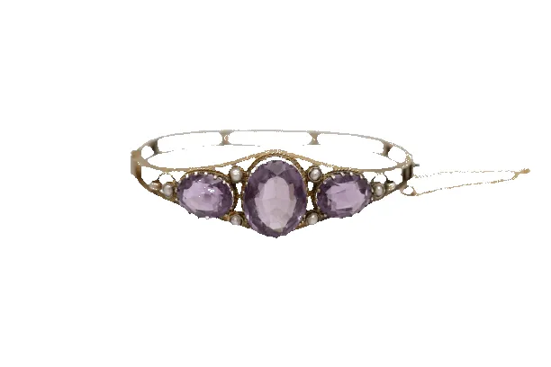 Bracelet ancien rigide en or avec améthystes et perles naturelles sold by 58 Facettes