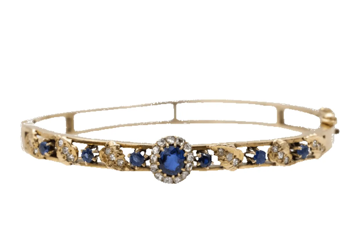 Bracelet rigide - Bracelet en or jaune et saphirs, diamants made by 58 Facettes