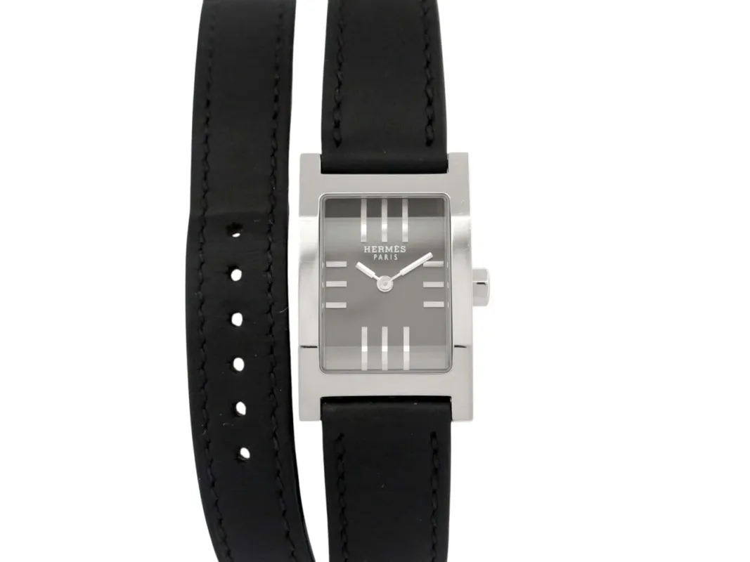 Hermès Tandem TA1.210 - Montre quartz en acier, bracelet cuir double tour made by 58 Facettes