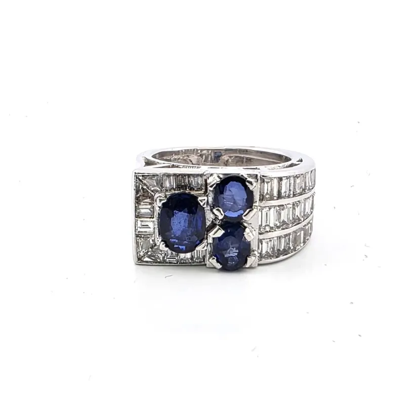 Bague fascione en or blanc 18 ct avec saphirs et diamants made by 58 Facettes